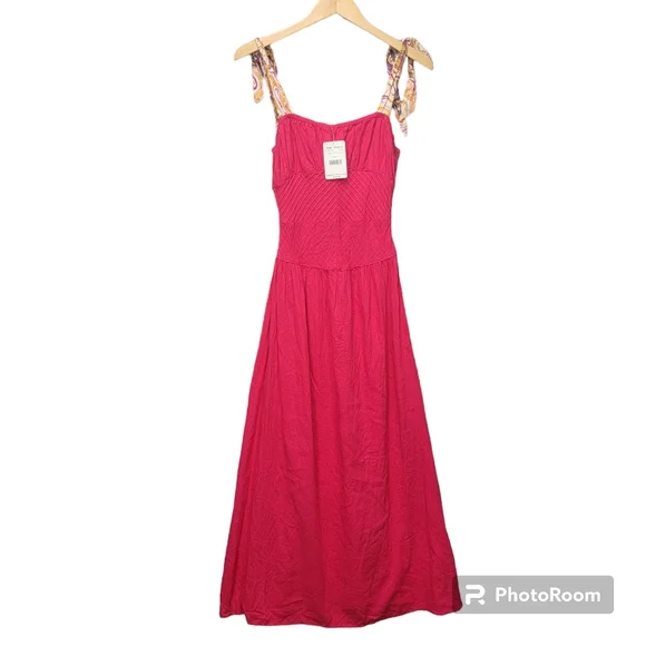Free People Santorini Maxi Dress Sleeveless Hot Hibiscus Pink New Size 6. - Picture 4 of 14